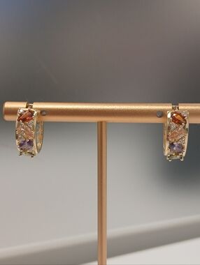 NEW! Pretty Bird Gold Plated Multi-Gemstone Huggie Hoop Earrings